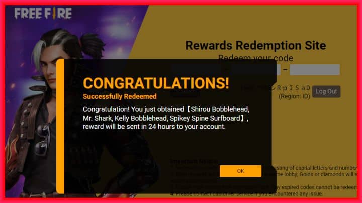 Kode redeem ff reward garena